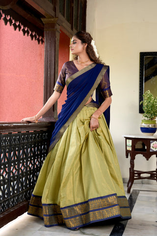 Pista Kanchipuram Lehenga Choli – Heritage Redefined with Regal Zari Weaving