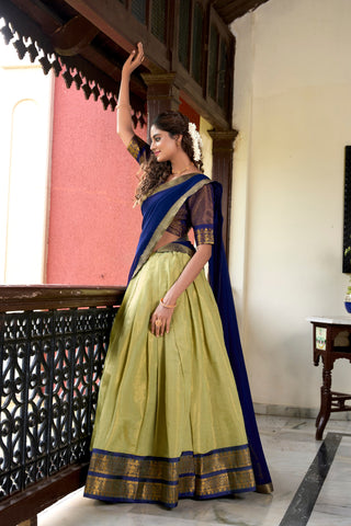 Pista Kanchipuram Lehenga Choli – Heritage Redefined with Regal Zari Weaving