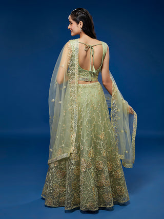 Pista Net Sequinse Work Semi-Stitched Lehenga & Unstitched Blouse, Dupatta ClothsVilla