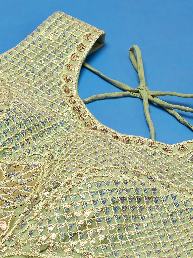 Pista Net Sequinse Work Semi-Stitched Lehenga & Unstitched Blouse, Dupatta ClothsVilla