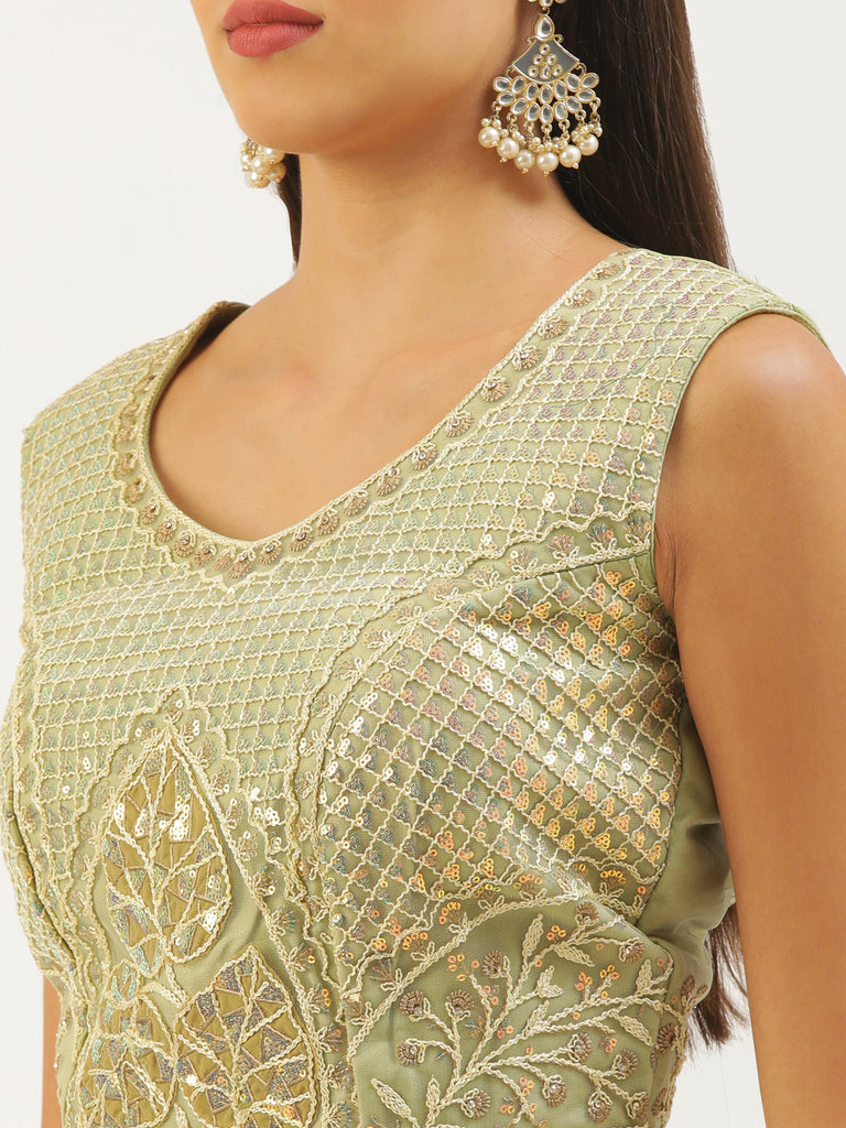 Pista Net Sequinse Work Semi-Stitched Lehenga & Unstitched Blouse, Dupatta ClothsVilla