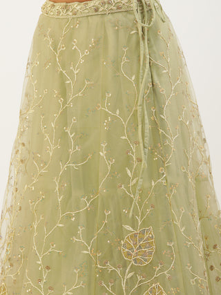 Pista Net Sequinse Work Semi-Stitched Lehenga & Unstitched Blouse, Dupatta ClothsVilla