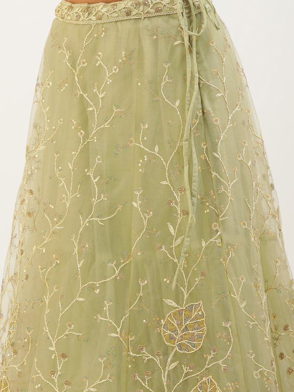 Pista Net Sequinse Work Semi-Stitched Lehenga & Unstitched Blouse, Dupatta ClothsVilla