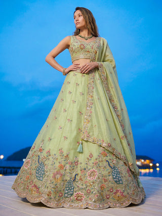 Organza Zarkan, Multi-Color Thread, Goldn Sequin Embroidered Lehenga Choli with Dupatta Clothsvilla