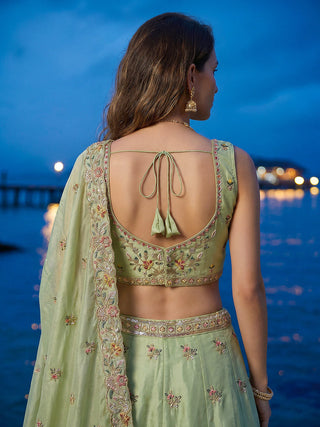 Organza Zarkan, Multi-Color Thread, Goldn Sequin Embroidered Lehenga Choli with Dupatta Clothsvilla