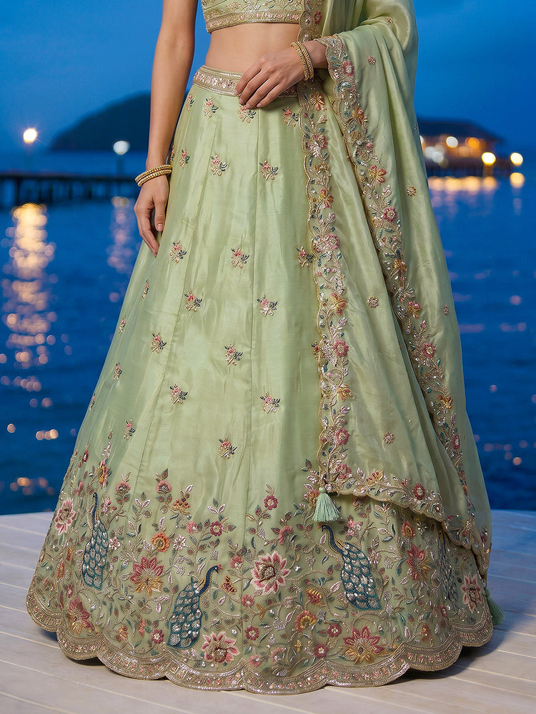 Organza Zarkan, Multi-Color Thread, Goldn Sequin Embroidered Lehenga Choli with Dupatta Clothsvilla