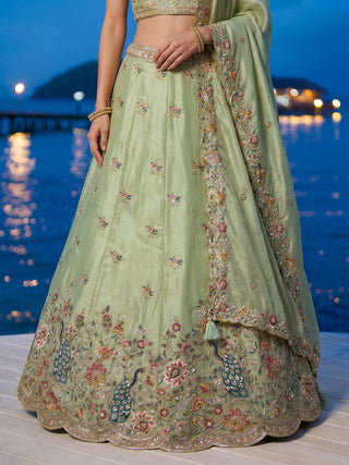 Organza Zarkan, Multi-Color Thread, Goldn Sequin Embroidered Lehenga Choli with Dupatta Clothsvilla