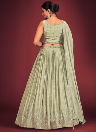 Pista Pakistani Georgette Lehenga Choli For Indian Festivals & Weddings - Sequence Embroidery Work, Mirror Work Clothsvilla