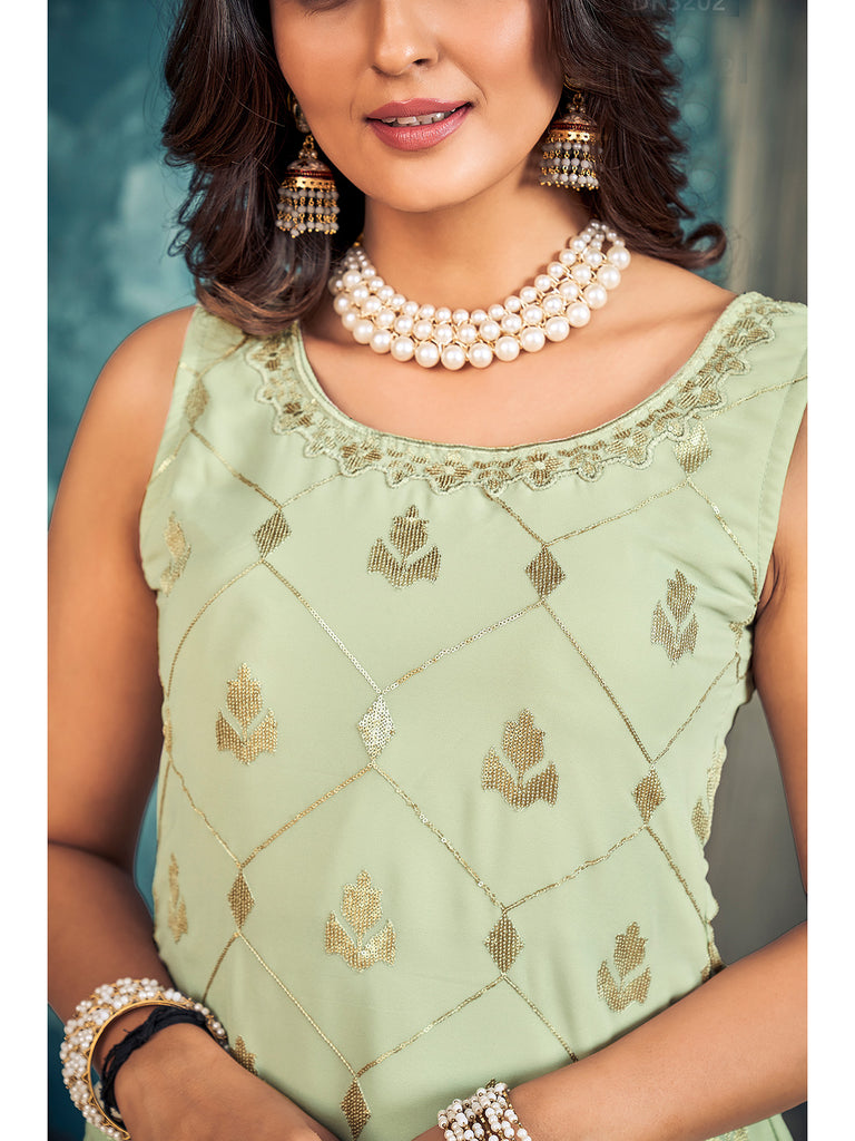 Pista Pakistani Georgette Sharara For Indian Festivals & Weddings - Sequence Embroidery Work, Zari Work Clothsvilla