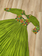Load image into Gallery viewer, Pista Rayon Kutchi Gamthi Work Gown with 3-Layer Frill &amp; 12 Meter Flair ClothsVilla