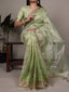 Pista Rose Gold Poly Shimmer Saree with Elegant Thread Embroidery and Matching Blouse – Unstitched Ensemble ClothsVilla