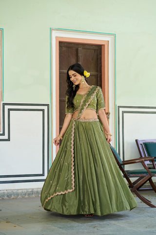 Pista Silk Embroidered Lehenga ClothsVilla