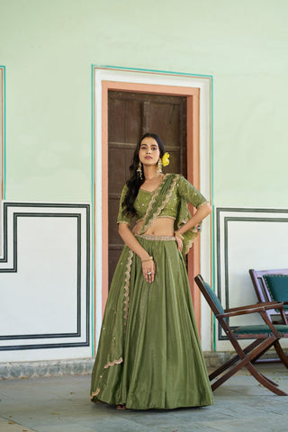 Pista Silk Embroidered Lehenga ClothsVilla