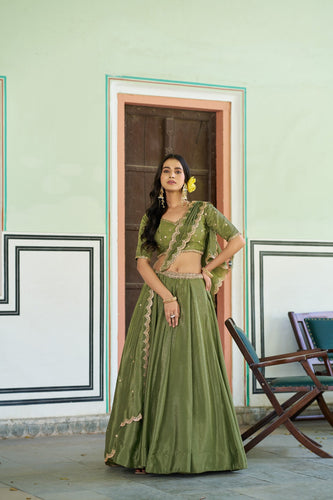 Pista Silk Embroidered Lehenga ClothsVilla