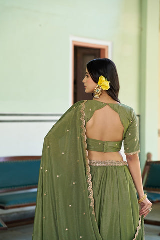Pista Silk Embroidered Lehenga ClothsVilla