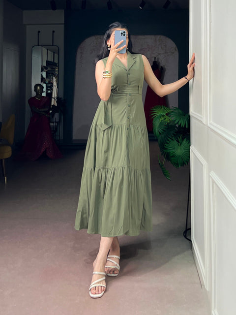Pista Silk Striped Dress with Belt ClothsVilla Main image