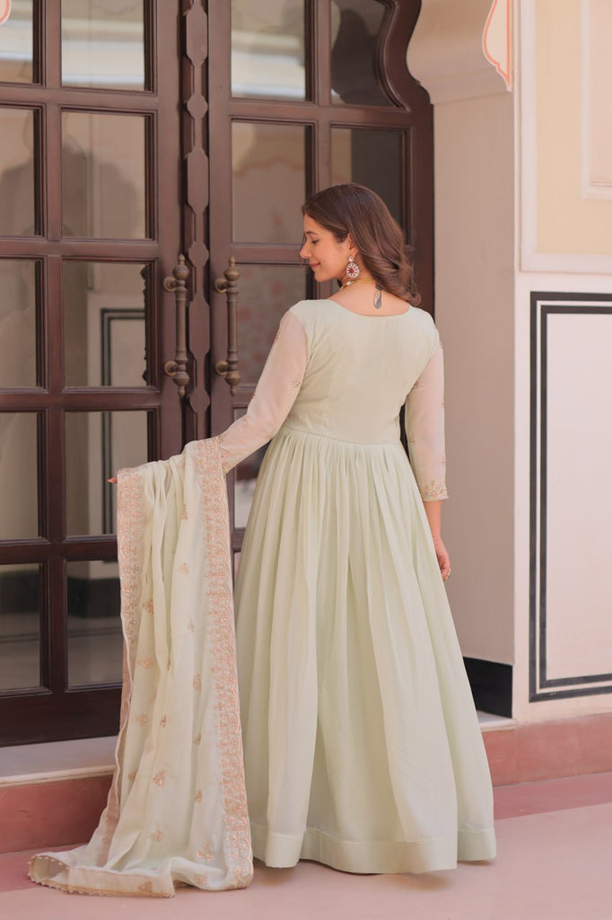 Pista Star Georgette Gown with Dupatta – Beads & Sequins Multi-Embroidery ClothsVilla