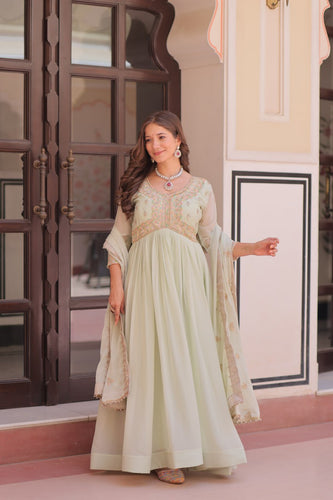 Pista Star Georgette Gown with Dupatta – Beads & Sequins Multi-Embroidery ClothsVilla