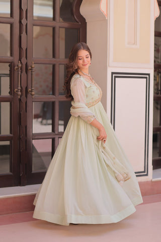 Pista Star Georgette Gown with Dupatta – Beads & Sequins Multi-Embroidery ClothsVilla