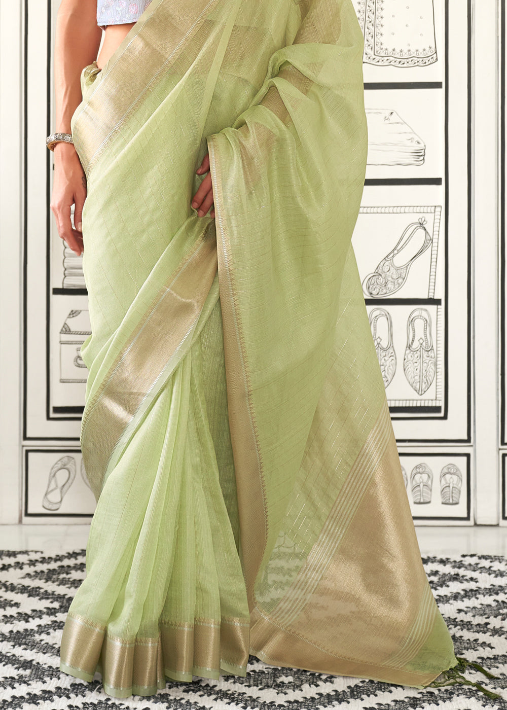 Pista Timeless Elegance Moss Chiffon Silk Saree – Grand & Bestselling Design ClothsVilla