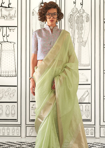 Pista Timeless Elegance Moss Chiffon Silk Saree – Grand & Bestselling Design ClothsVilla