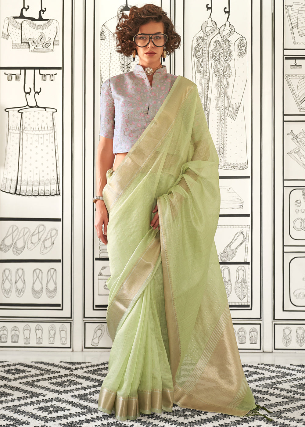 Pista Timeless Elegance Moss Chiffon Silk Saree – Grand & Bestselling Design ClothsVilla