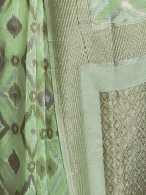 Pista Traditional Linen Banarasi Saree with Unstitched Blouse Piece ClothsVilla
