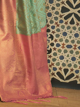 Pista Traditional Woven Kanjivaram Silk Blend Saree – Elegant & Versatile for All Occasions ClothsVilla