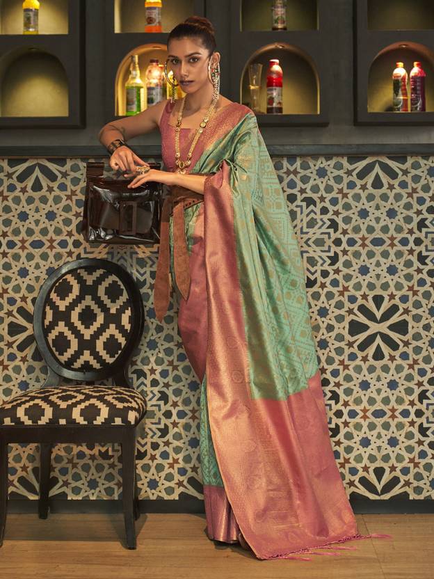 Pista Traditional Woven Kanjivaram Silk Blend Saree – Elegant & Versatile for All Occasions ClothsVilla