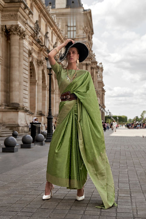 Pista Traditional Woven Satin Silk Blend Saree with Blouse Piece – Festive & Partywear ClothsVilla Main image