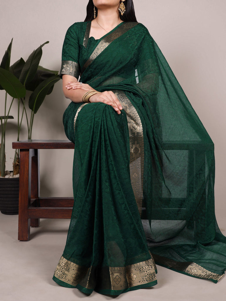 Poly Shimmer Zari Weaving Saree with Matching Unstitched Blouse Piece – Festive & Wedding Party Wear Saree for Women ClothsVilla.com