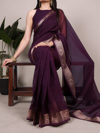 Poly Shimmer Zari Weaving Saree with Matching Unstitched Blouse Piece – Festive & Wedding Party Wear Saree for Women ClothsVilla.com