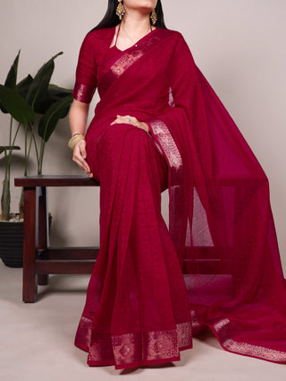 Poly Shimmer Zari Weaving Saree with Matching Unstitched Blouse Piece – Festive & Wedding Party Wear Saree for Women ClothsVilla.com