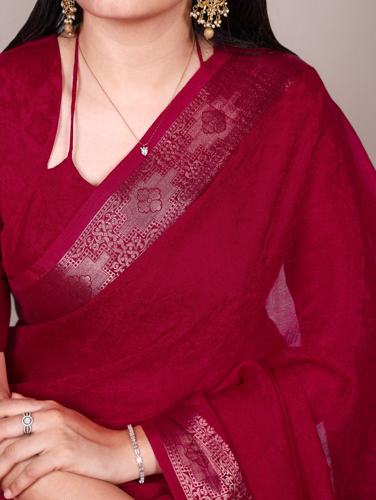 Poly Shimmer Zari Weaving Saree with Matching Unstitched Blouse Piece – Festive & Wedding Party Wear Saree for Women ClothsVilla.com