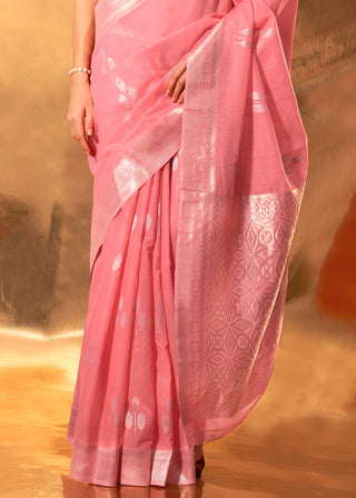 Powder Pink Royal Banarasi Silk Saree with Contrast Border & Designer Pallu – Wedding Special ClothsVilla