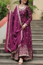 Load image into Gallery viewer, Premium Designer Readymade Top-Sharara-Dupatta  Sequins Embroidered Chinon Suit Wine (Copy) Clothsvilla