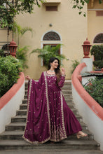 Load image into Gallery viewer, Premium Designer Readymade Top-Sharara-Dupatta  Sequins Embroidered Chinon Suit Wine (Copy) Clothsvilla