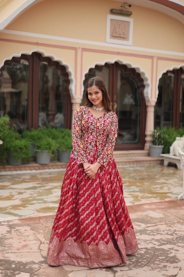 Premium Designer Sequins Embroidered Readymade Co-ord Set – Maroon ClothsVilla