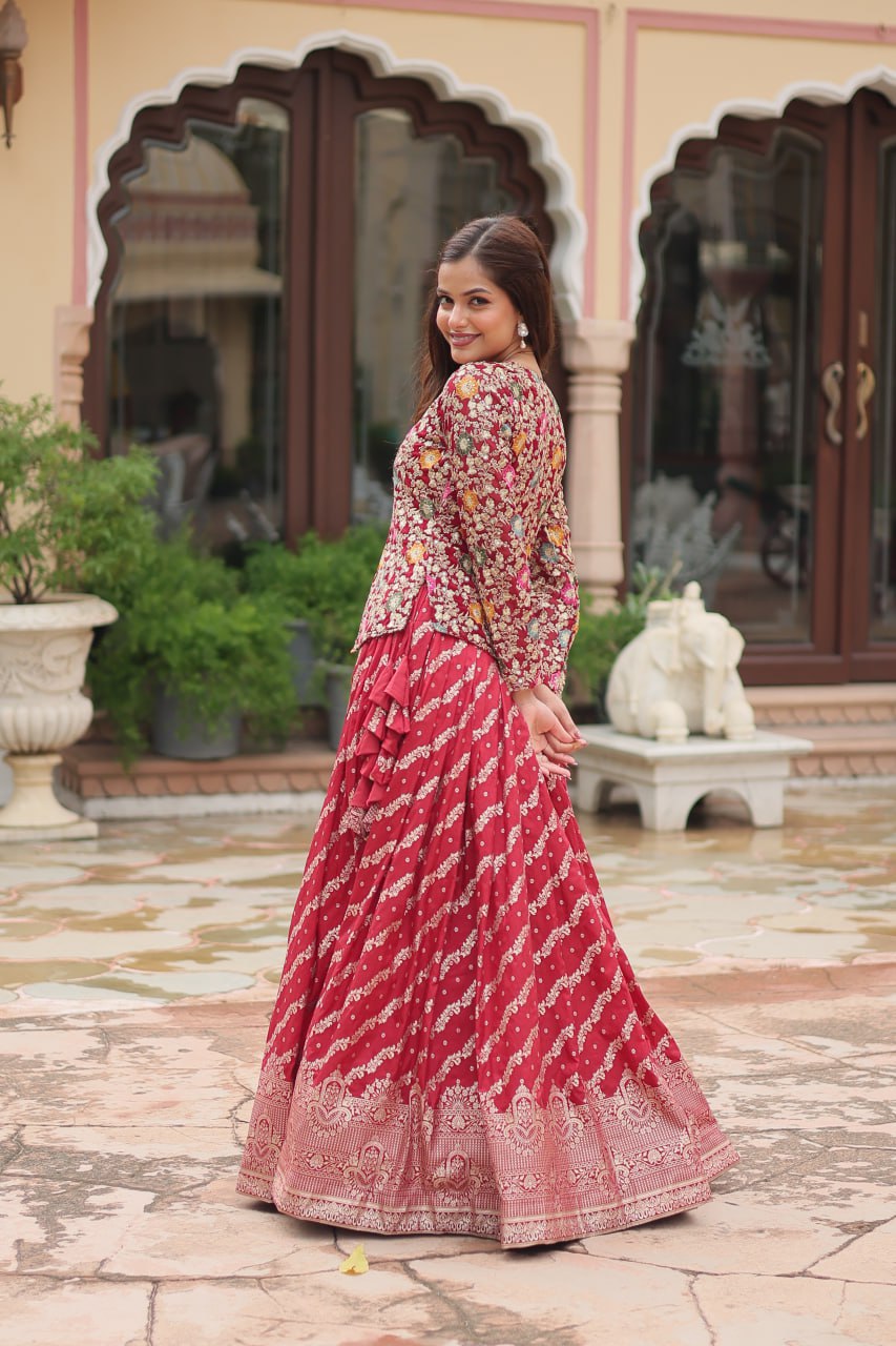 Premium Designer Sequins Embroidered Readymade Co-ord Set – Maroon ClothsVilla