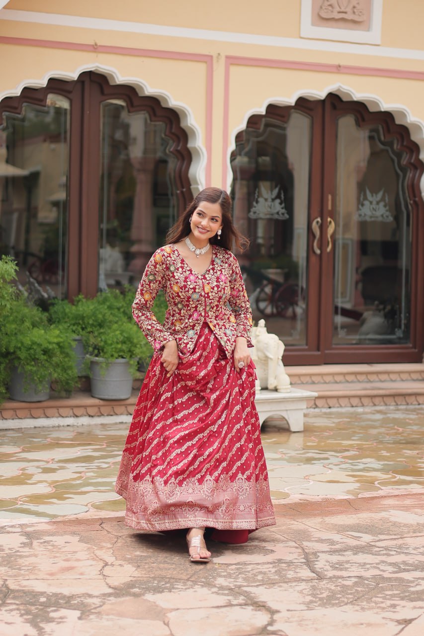 Premium Designer Sequins Embroidered Readymade Co-ord Set – Maroon ClothsVilla