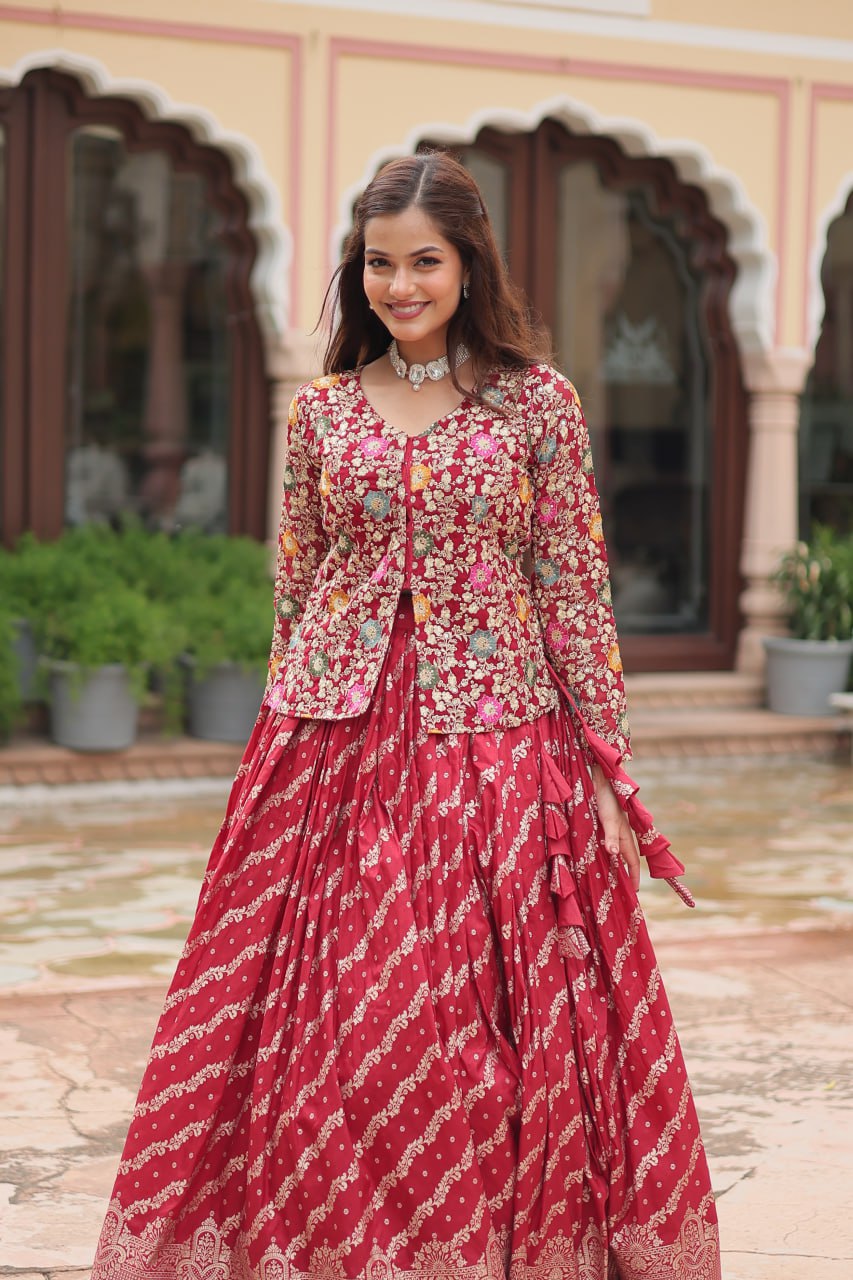 Premium Designer Sequins Embroidered Readymade Co-ord Set – Maroon ClothsVilla