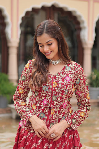 Premium Designer Sequins Embroidered Readymade Co-ord Set – Maroon ClothsVilla