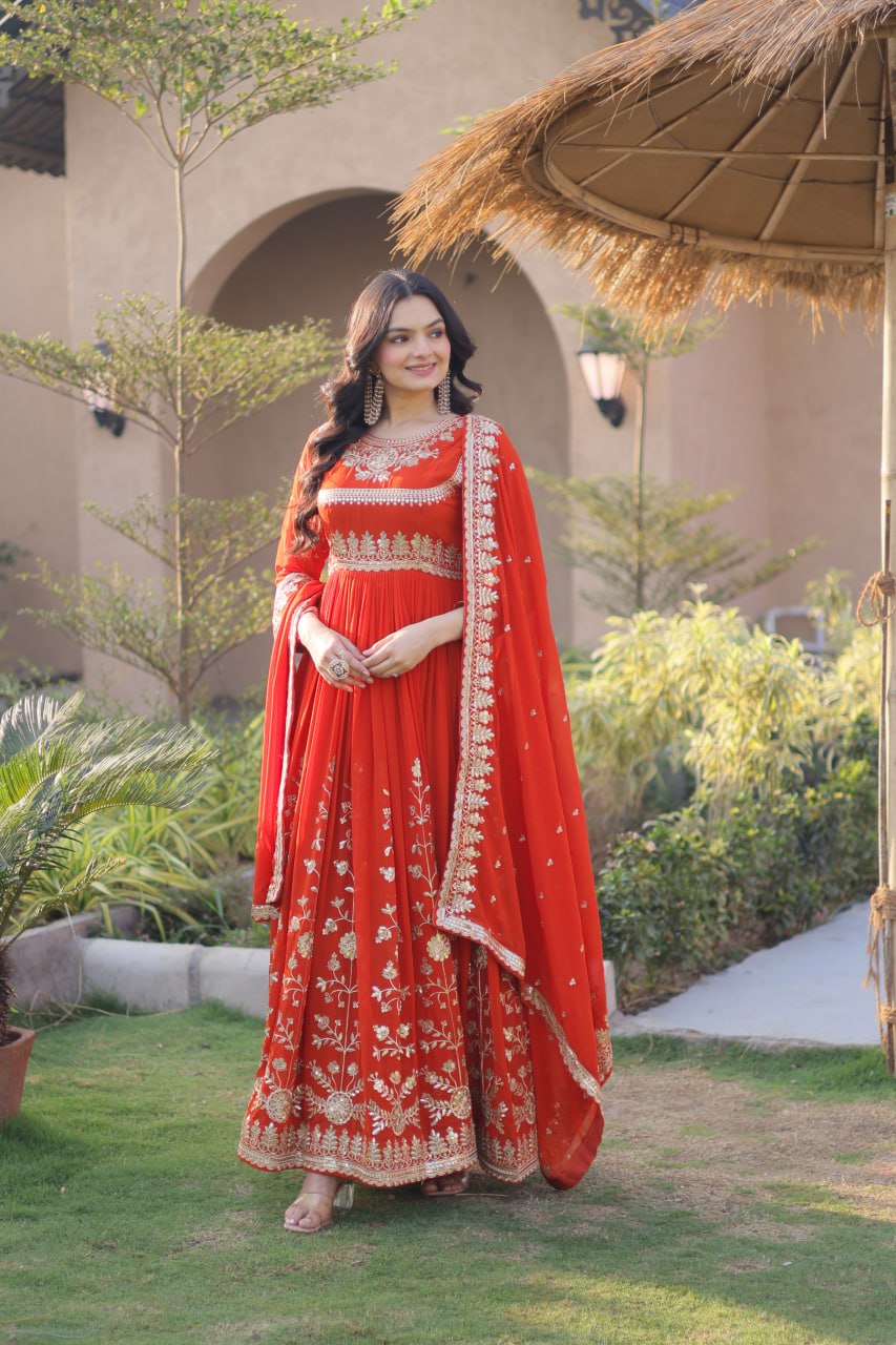 Premium Georgette Embroidered Gown ClothsVilla