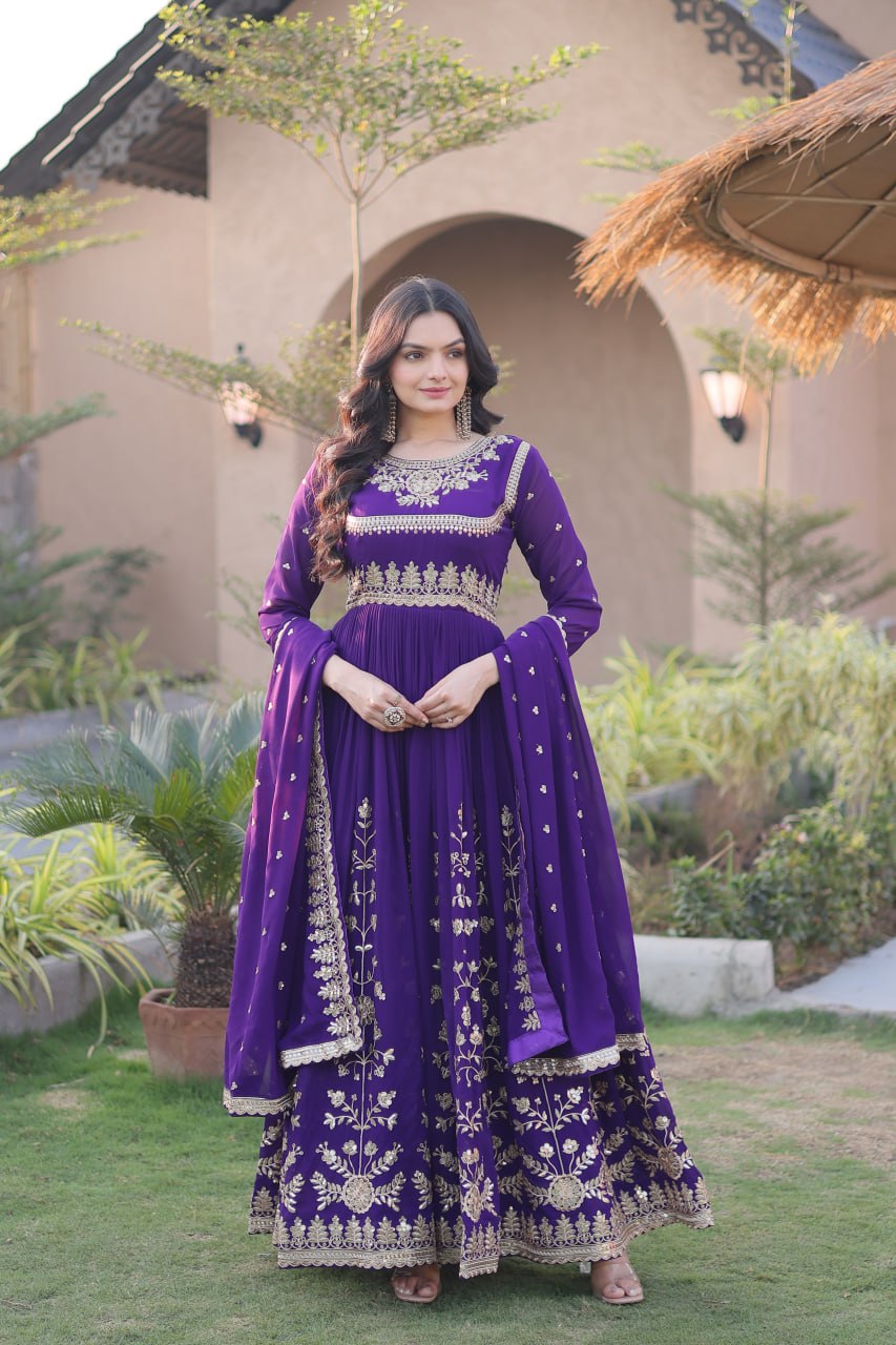 Premium Georgette Embroidered Gown ClothsVilla