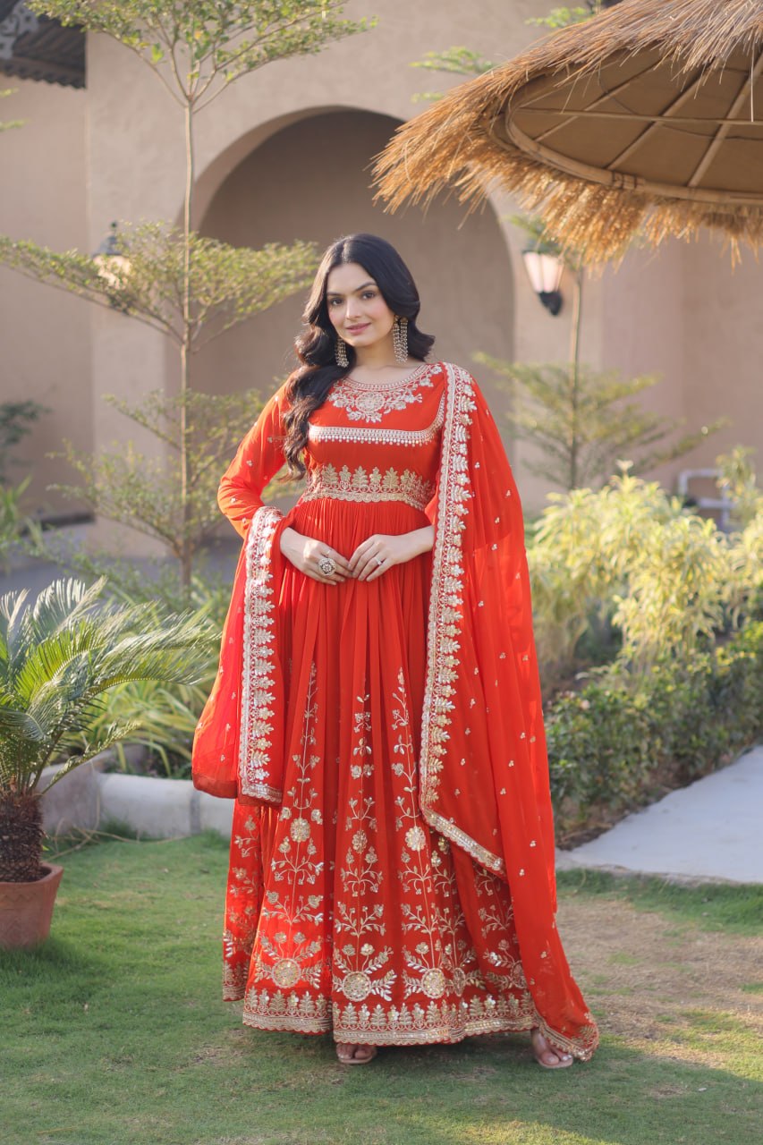 Premium Georgette Embroidered Gown ClothsVilla