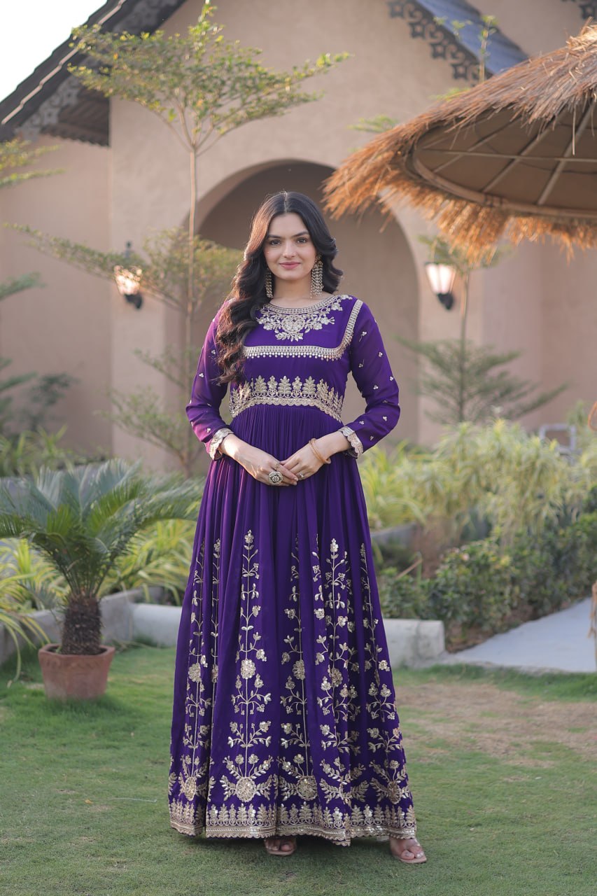 Premium Georgette Embroidered Gown ClothsVilla