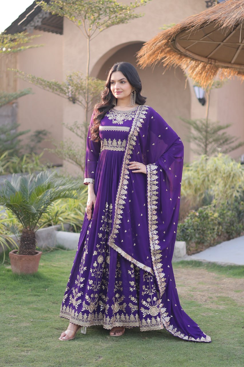 Premium Georgette Embroidered Gown ClothsVilla