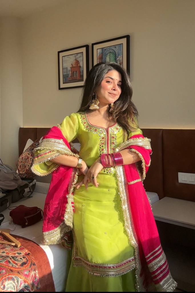 Premium Parrot Green Readymade Designer Sharara Suit Set | Heavy Faux Blooming Fabric | Sequins & Zari Embroidery | 3-Piece Luxury Outfit ClothsVilla