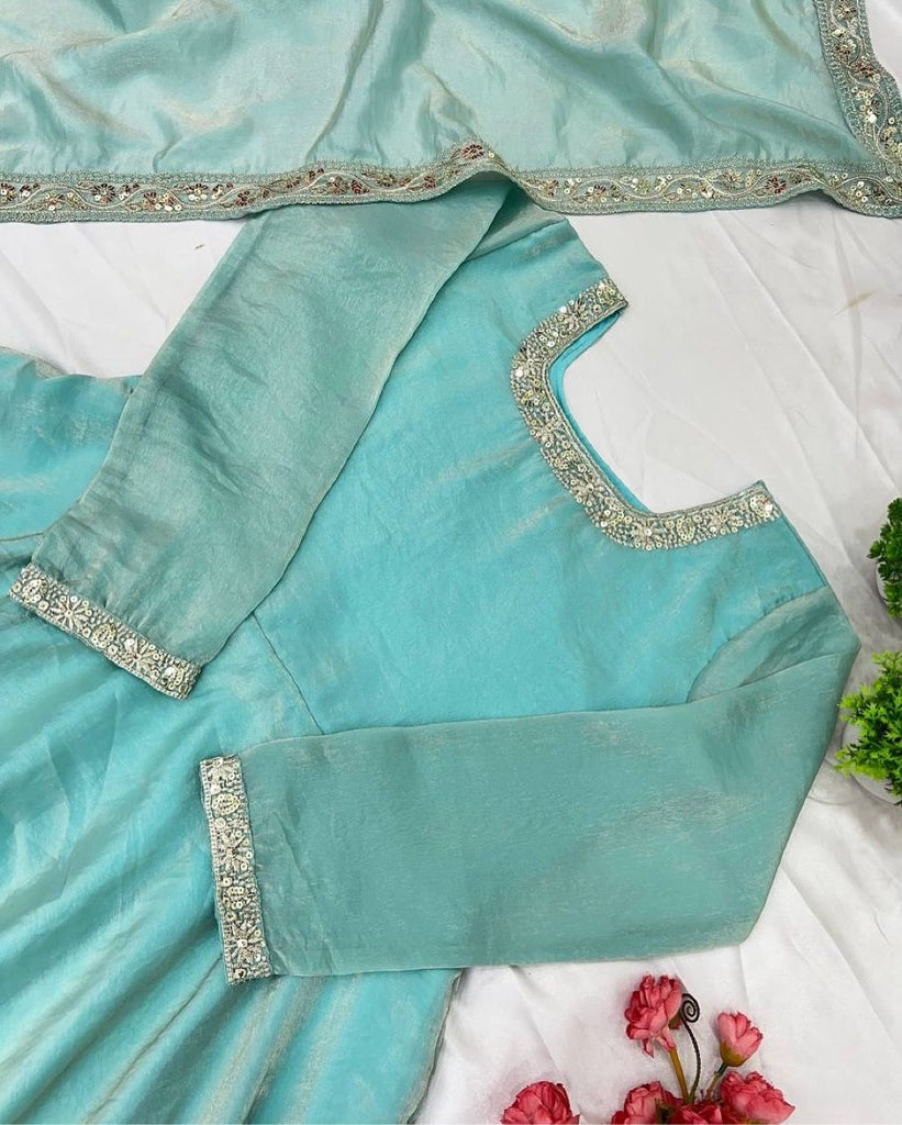 Premium Pure Soft Gold Crush Silk Gown with organza Dupatta Fully Stitched ClothsVilla