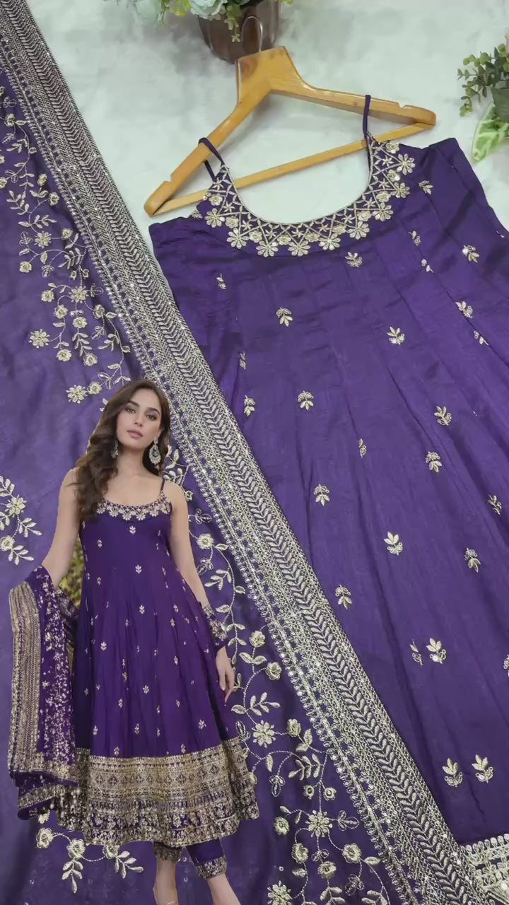 Purple Glamorous Silk Gown Set